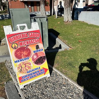 Birrieria Sabor Michoacan - Sign on the street near car wash - Mexican Near Me - Valencia, California Birrieria Sabor Michoacan - Sign on the street near car wash - Mexican Near Me - Valencia, California