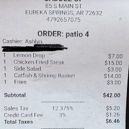 Receipt with extra added items we did not order. Receipt with extra added items we did not order.