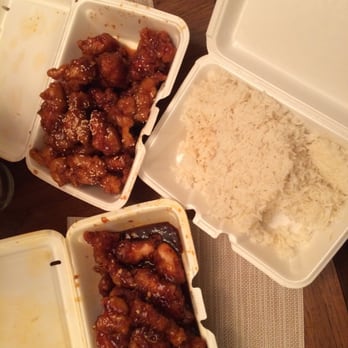 LC's Asian Kitchen - Sesame chicken (right) general chicken (left) [after 2 of us ate] - Chinese Near Me - Madison Heights, Michigan