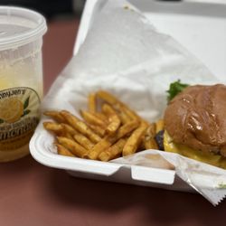 Smashburger, fries and fresh squeezed lemonade