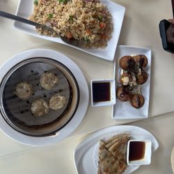 Scallion pancake, Pork shumai, Side Fried Rice, and Japanese Tako Yaki Ball()
