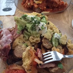 Sausage scramble and brand on toast with ALL the extras! Totes ma goats worth it!