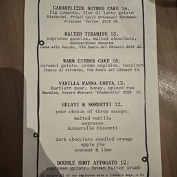 Dessert menu