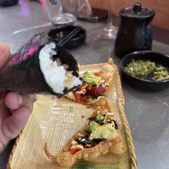 Sushi Table - A5 Wagu beef hand roll and poki nachos - Japanese Near Me - San Luis Obispo, California Sushi Table - A5 Wagu beef hand roll and poki nachos - Japanese Near Me - San Luis Obispo, California