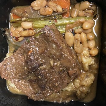 Pinstripes - Tender boneless short rib with beans mashed potatoes carrots and celery. - Bowling Near Me - San Mateo, California Pinstripes - Tender boneless short rib with beans mashed potatoes carrots and celery. - Bowling Near Me - San Mateo, California
