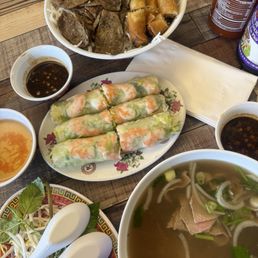 vermicelli bowl and rare beef pho with spring rolls vermicelli bowl and rare beef pho with spring rolls