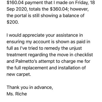 Palmetto Creek - Response to the collections department after they did not apply the deposit to the "depreciated" carpet cost. - Apartments Near Me - River Ridge, Louisiana Palmetto Creek - Response to the collections department after they did not apply the deposit to the "depreciated" carpet cost. - Apartments Near Me - River Ridge, Louisiana