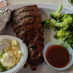 Chicken Coop - Ribs, baked potato, broccoli