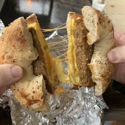 Sausage egg and cheese on a bagel.