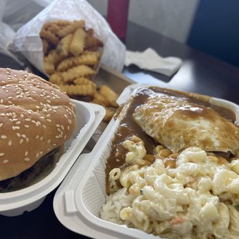 Lucky Box Restaurant - Teri Hamburger Deluxe Mini Loco Moco and Fries - Chinese Near Me - Honolulu, Hawaii