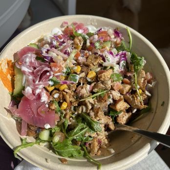 CAVA - Half arugula, half brown rice, grilled chicken, and lots of toppings! - Mediterranean Near Me - Laguna Niguel, California