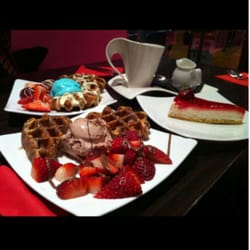 Afters Original - Waffles, chocolate and bubble gum ice cream with Strawberries, raspberries and Strawberry cheese cake