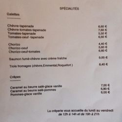 Crêperie Garnier - Prix des galettes et crêpes proposées