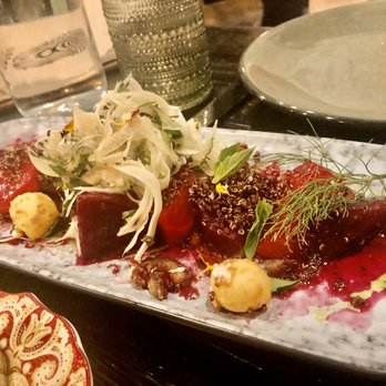 Amaru - Heirloom beets: tamarind vinaigrette, basil, red radishes, queso frito, dates - Latin American Near Me - Chicago, Illinois Amaru - Heirloom beets: tamarind vinaigrette, basil, red radishes, queso frito, dates - Latin American Near Me - Chicago, Illinois