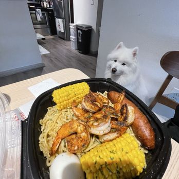 Crawfish Cafe - Smack Pack (sub potato with corn and sub garlic noodles for rice) - Seafood Near Me - Houston, Texas