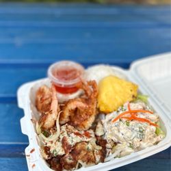 Hana Hou Restaurant - Crab cake and coconut shrimp plate $30
