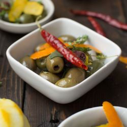 Marinated olives to pair with cheese