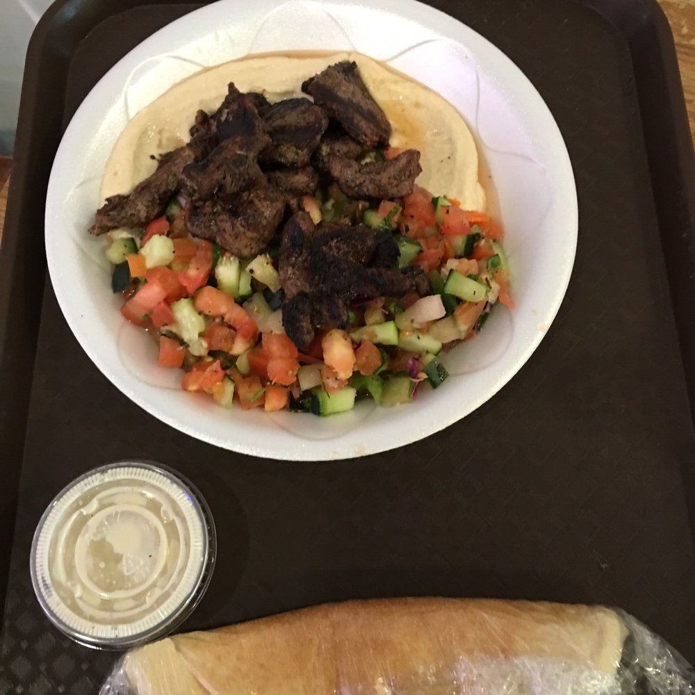 Oasis Cafe - Lamb salad with humus and pitta bread - Mediterranean Near Me - Chicago, Illinois Oasis Cafe - Lamb salad with humus and pitta bread - Mediterranean Near Me - Chicago, Illinois