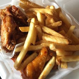 Wing combo. Half honey bbq and half Thai chili
