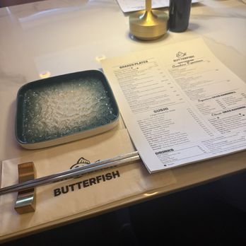 Butterfish Sushi - Table setting and menu (high end chopsticks) - Sushi Bars Near Me - Rutherford, New Jersey Butterfish Sushi - Table setting and menu (high end chopsticks) - Sushi Bars Near Me - Rutherford, New Jersey