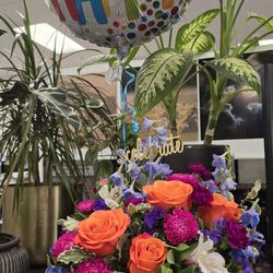 Sun City Florist & Gifts - Teflora's Best Wishes Bouquet-Deluxe with bday balloon.