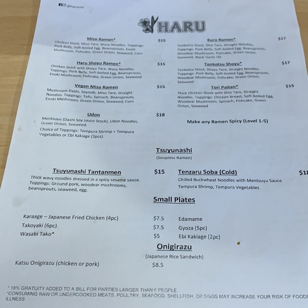 Haru - Menu - October 2025 - Ramen Near Me - Reno, Nevada Haru - Menu - October 2025 - Ramen Near Me - Reno, Nevada