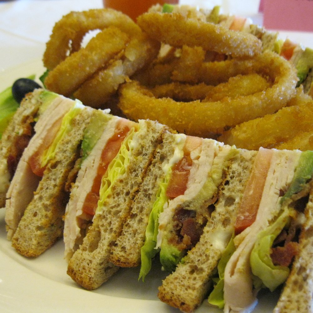 Waialae Country Club - club sandwich w/ their signature YUMMY onion rings!!! - Golf Near Me - Honolulu, Hawaii