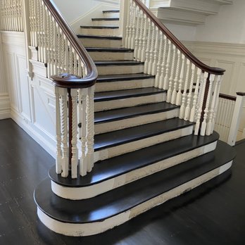 Johnson Hardwood and Epoxy - Master staircase in the Holy cross mansion refinish and stained with a 50/50 mix of dark walnut and true black stain - Flooring Near Me - New Bedford, Massachusetts Johnson Hardwood and Epoxy - Master staircase in the Holy cross mansion refinish and stained with a 50/50 mix of dark walnut and true black stain - Flooring Near Me - New Bedford, Massachusetts