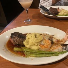 Surf and Turf Special. 8oz Filet, Tiger prawns, garlic mashed potatoes and asparagus. Ruby Red Martini! Surf and Turf Special. 8oz Filet, Tiger prawns, garlic mashed potatoes and asparagus. Ruby Red Martini!