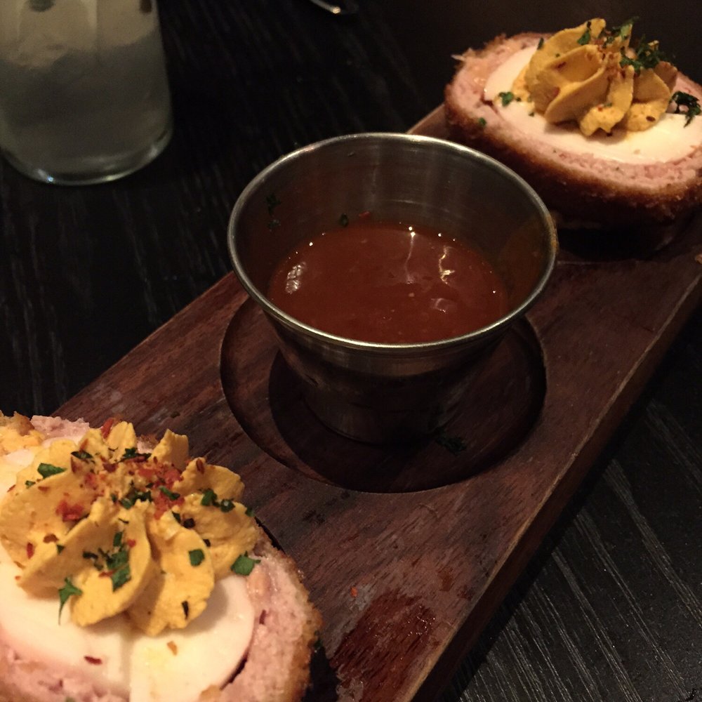 The Commoner - Sausage Deviled Eggs appetizer: great dish with a nice spicy sauce - New American Near Me - Pittsburgh, Pennsylvania The Commoner - Sausage Deviled Eggs appetizer: great dish with a nice spicy sauce - New American Near Me - Pittsburgh, Pennsylvania