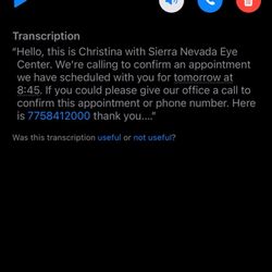 Sierra Nevada Eye Center - Voicemail confirm 8:45AM appointment