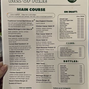 McGregor's Bar and Grill - Food and beer menu - Sports Bars Near Me - San Diego, California