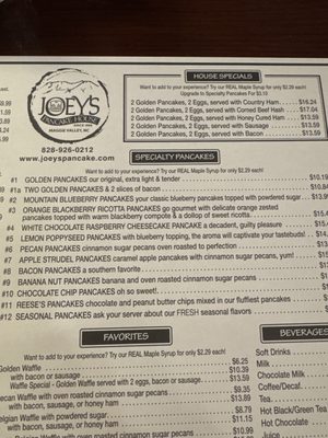 Menu photo 2 Joey's Pancake House Maggie Valley, NC