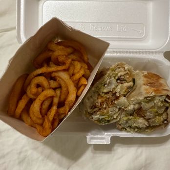 Bad Chicken - Fried Chicken Caesar Salad Wrap & Curly Fries - Chicken Wings Near Me - Dallas, Texas