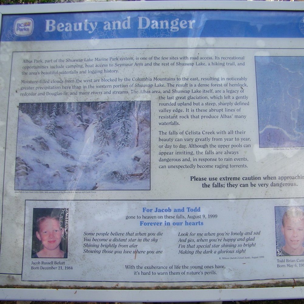 Albas Falls - Tragic reminder to be vigilant and aware. Stay safe! - Hiking Near Me - Seymour Arm, British Columbia Albas Falls - Tragic reminder to be vigilant and aware. Stay safe! - Hiking Near Me - Seymour Arm, British Columbia