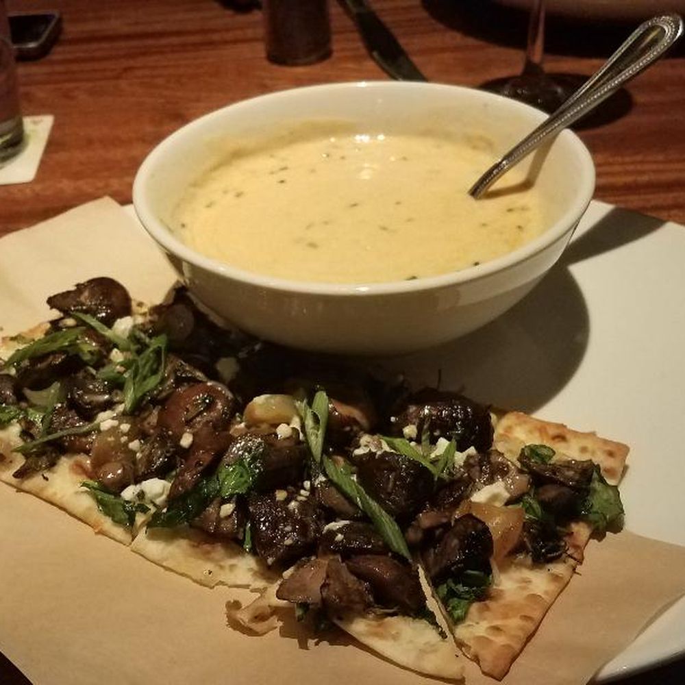 Seasons 52 - Lobster Bisque and Mushroom flatbread - New American Near Me - Columbia, Maryland