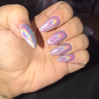 Nina's Nails - Purple no chip with holographic powder by LISA - Day Spas Near Me - Lincolnwood, Illinois