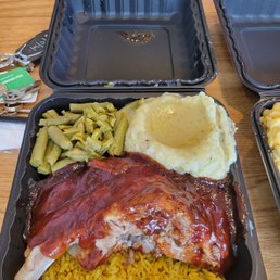 Hennessey Rib on a bed of tender yellow rice Mashed and string beans Hennessey Rib on a bed of tender yellow rice Mashed and string beans