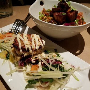 Celadon - Pork belly and crab cakes . Nomnomnom - Seafood Near Me - Napa, California