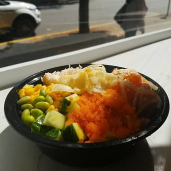 Coffee Tree & Poke - Salmon poke bowl - Fresh salmon, edamame, snow crab, sweet corn, pickled ginger, lettuce, rice, masago, seaweed salad, green onion - Poke Near Me - Seattle, Washington Coffee Tree & Poke - Salmon poke bowl - Fresh salmon, edamame, snow crab, sweet corn, pickled ginger, lettuce, rice, masago, seaweed salad, green onion - Poke Near Me - Seattle, Washington