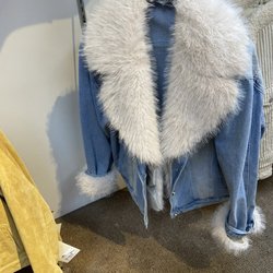 FM Light and Sons - Blue jeans jacket accented in white fur!