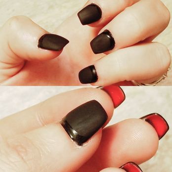 Master Nail Salon - My anti-French manicure. Coffin shape, matte black, shiny cuticle moon and red bottoms. - Nail Salons Near Me - Royersford, Pennsylvania Master Nail Salon - My anti-French manicure. Coffin shape, matte black, shiny cuticle moon and red bottoms. - Nail Salons Near Me - Royersford, Pennsylvania