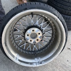 Global Tires - Don't mind the welds, sidewall blew and tore up and cracked the barrel.