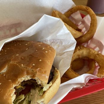 Paul's Place - Bacon avocado burger w onion rings - Breakfast & Brunch Near Me - Oceanside, California