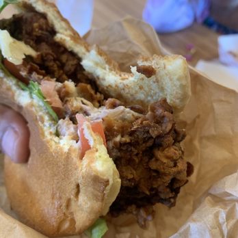 Fire Wings - Breading is burnt which made the sandwich too hard and overcooked - Chicken Shop Near Me - Irvine, California