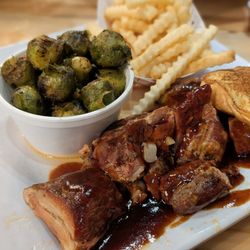 Hog Wild - Riptips brussel sprouts, fries and coleslaw