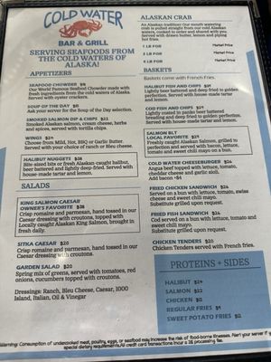 Menu photo 1 Cold Water Bar & Grill Sitka, AK Menu photo 1 Cold Water Bar & Grill Sitka, AK