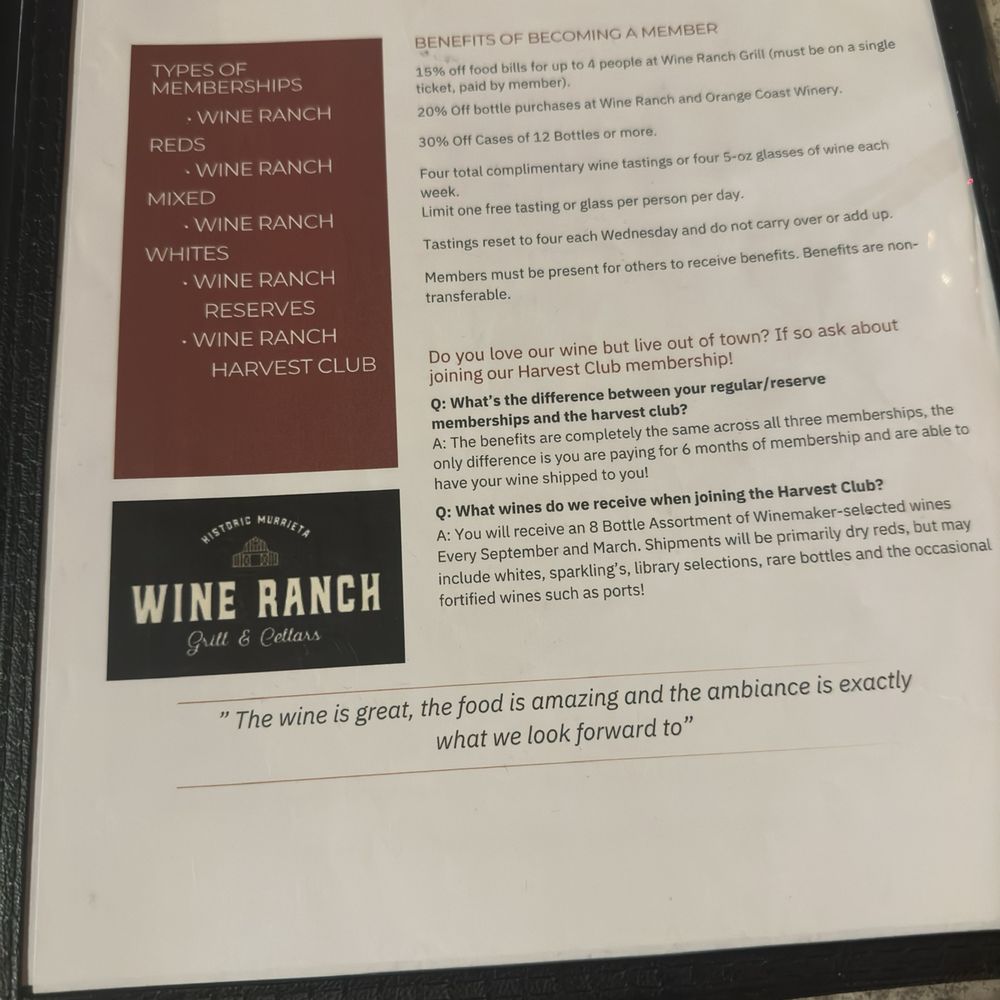 Wine Ranch Grill & Cellars - Menu - American Near Me - Murrieta, California