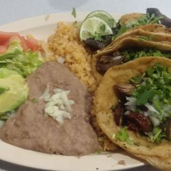 Taqueria Don Pancho - Tacos plate - barbacoa, lomo de res, carnitas