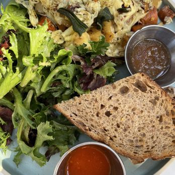 Sunflower Caffe - Autumn scramble with root veggies and amazing bread from Panorama bakery in SF. - Coffee & Tea Near Me - Sonoma, California Sunflower Caffe - Autumn scramble with root veggies and amazing bread from Panorama bakery in SF. - Coffee & Tea Near Me - Sonoma, California